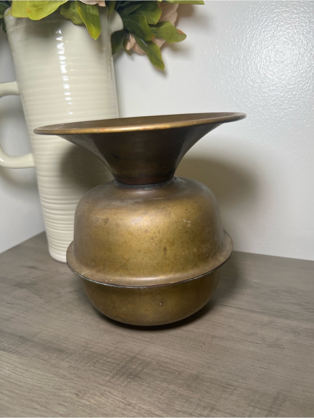 Brass Vintage Spittoon Vase - Antique Brass Planter